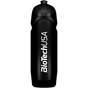 Športová fľaša čierna BioTech USA 750ml - nová športová fľaša 750 ml so závitom, gumeným športovým uzáverom a logom BioTech USA.